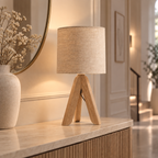 Wooden Tripod Table Lamp with Linen Shade – view 2 | BROKLEN