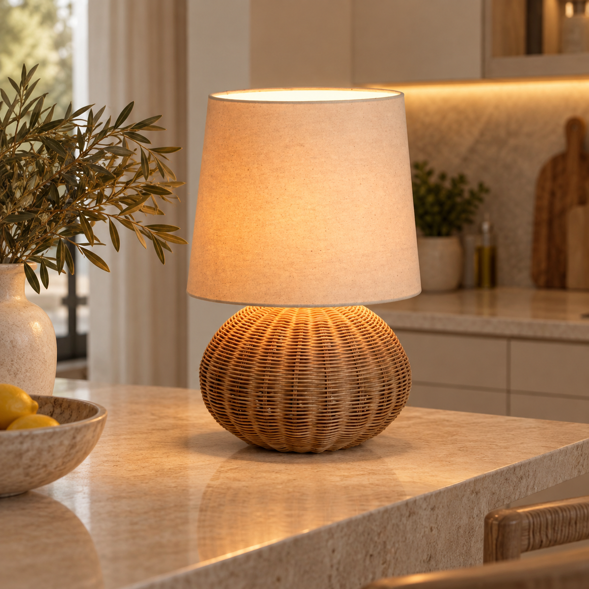 Rattan Table Lamp with Fabric Shade – E14 – view 7 | BROKLEN