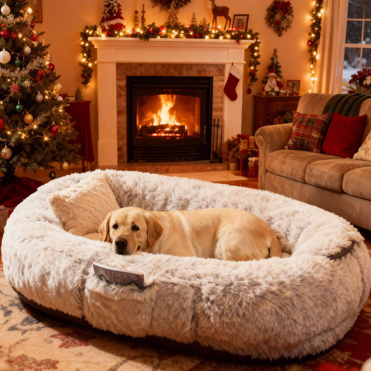 Large Dog Bed – Plush Faux Fur with Storage Pocket & Blanket Set | BROKLEN - view 3