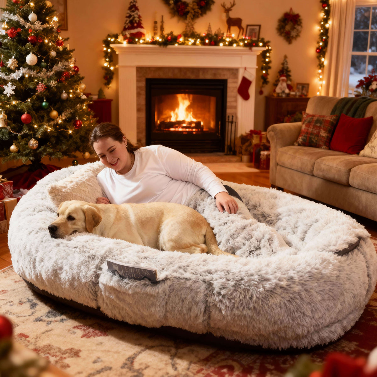 Large Dog Bed – Plush Faux Fur with Storage Pocket & Blanket Set | BROKLEN - view 4