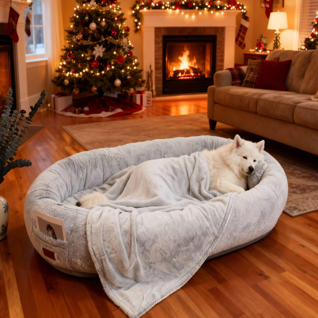 Large Dog Bed – Plush Faux Fur with Storage Pocket & Blanket Set | BROKLEN - view 5