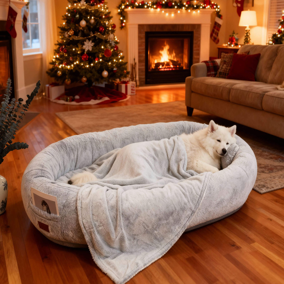 Large Dog Bed – Plush Faux Fur with Storage Pocket & Blanket Set | BROKLEN - view 5