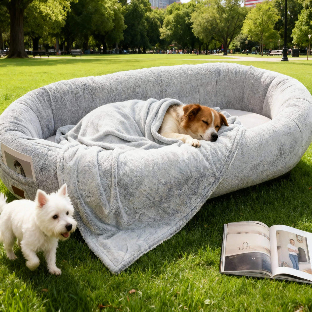 Large Dog Bed – Plush Faux Fur with Storage Pocket & Blanket Set | BROKLEN - view 6