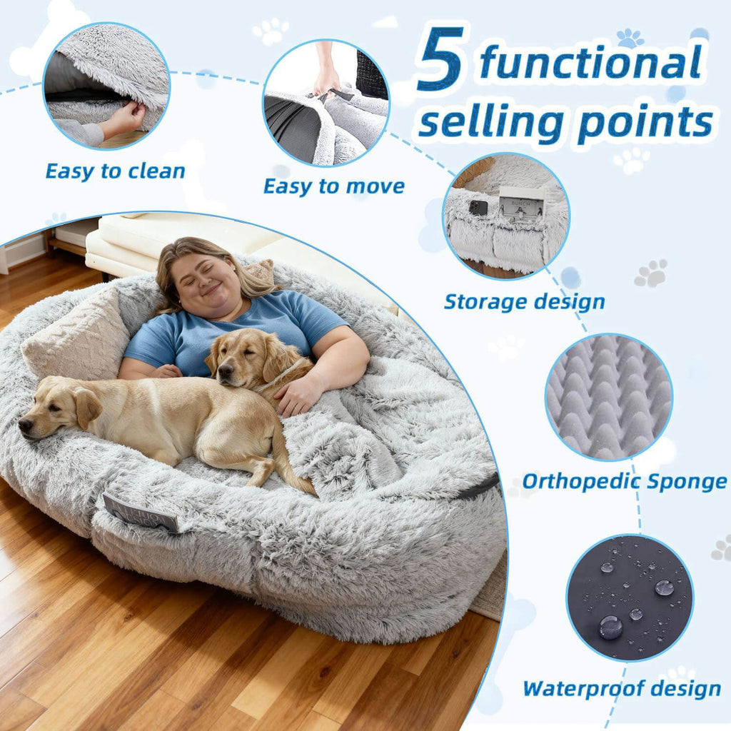 Large Dog Bed – Plush Faux Fur with Storage Pocket & Blanket Set | BROKLEN - view 8