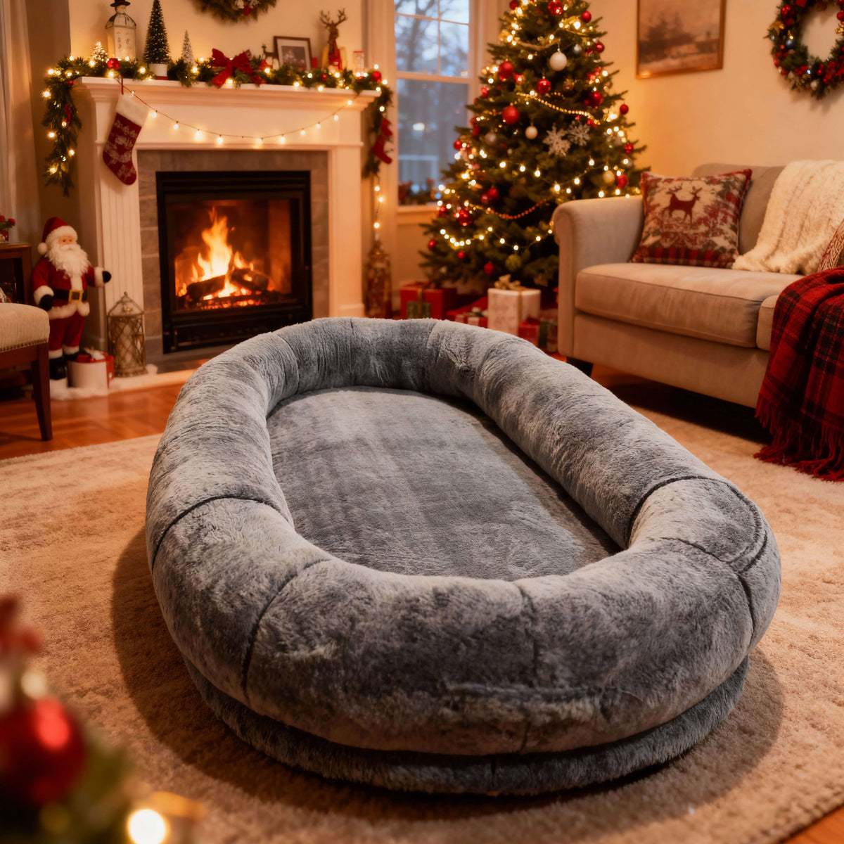 Large Dog Bed – Plush Faux Fur with Storage Pocket & Blanket Set | BROKLEN - view 9
