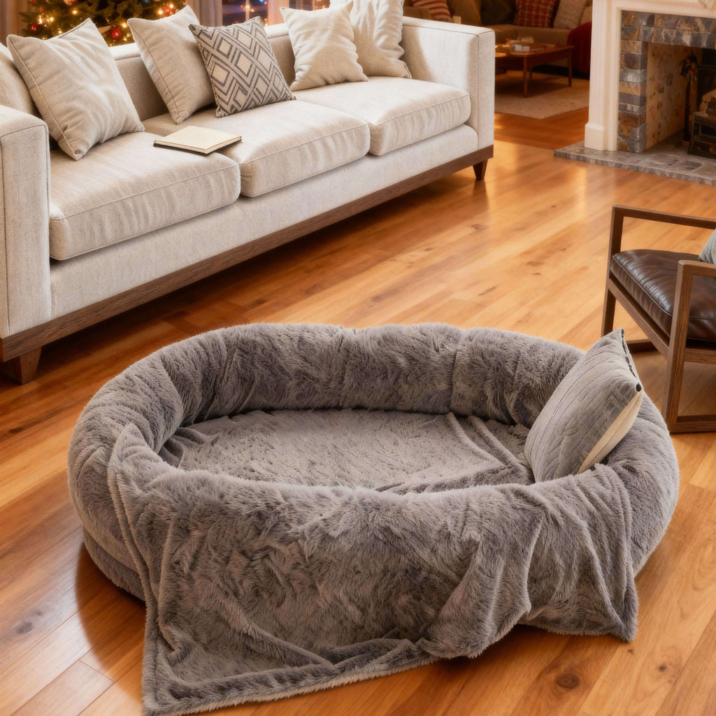 Large Dog Bed – Plush Faux Fur with Storage Pocket & Blanket Set | BROKLEN - view 10