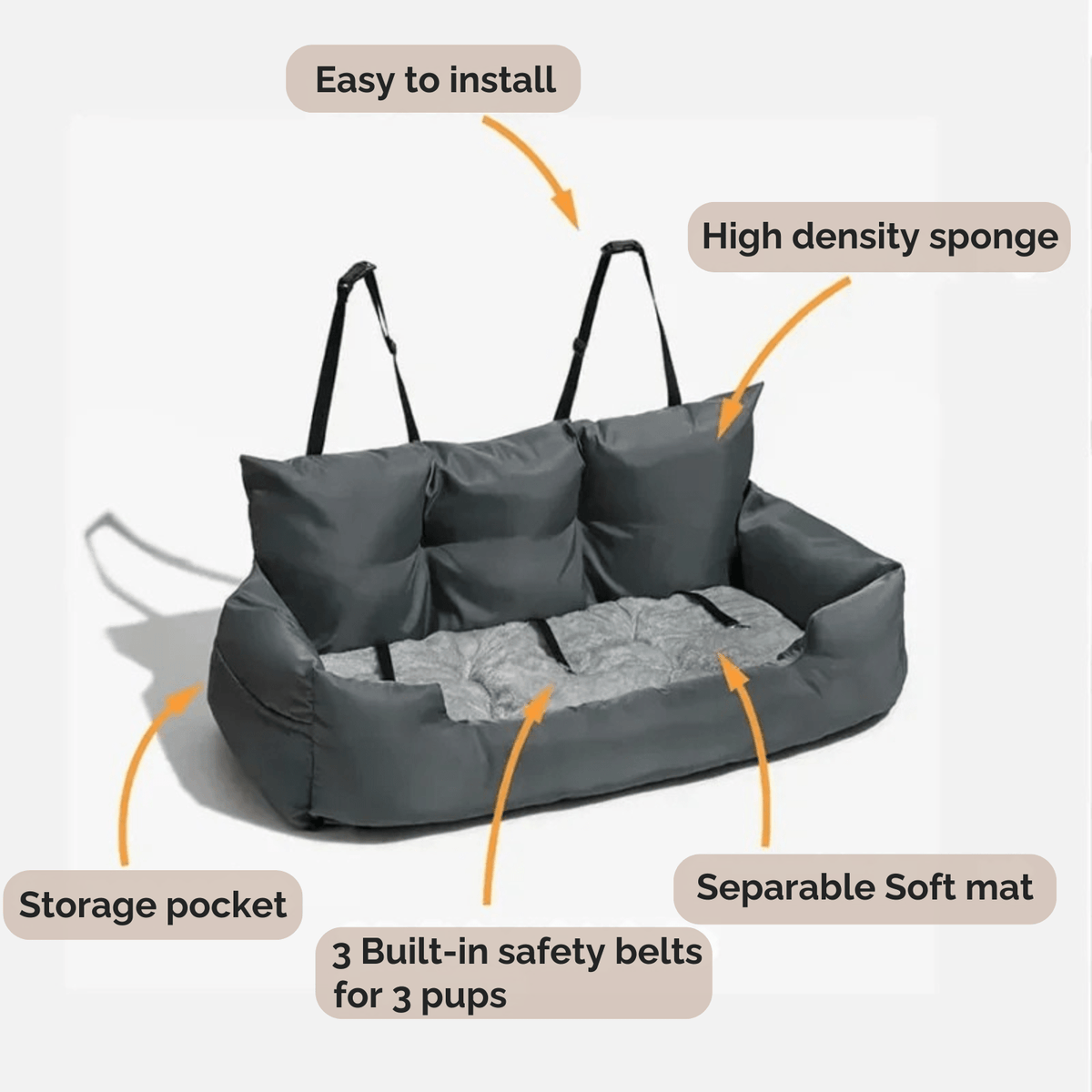 Adjustable Dog Car Seat – Soft Cotton Interior & Safety Straps | BROKLEN - view 3
