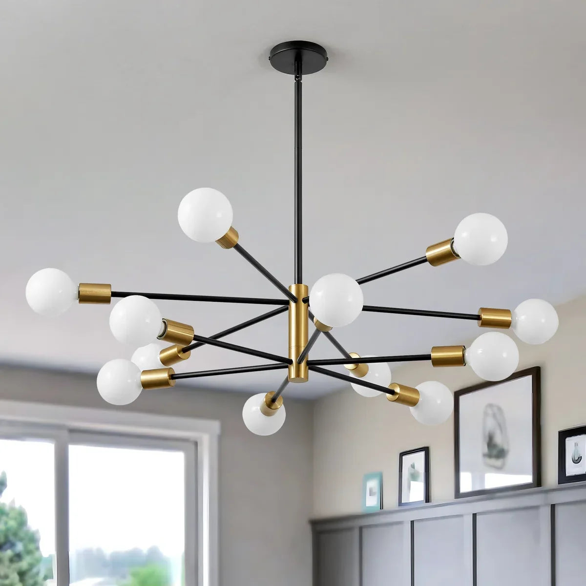 12-Light Sputnik Chandelier with Frosted Globes – view 7 | BROKLEN