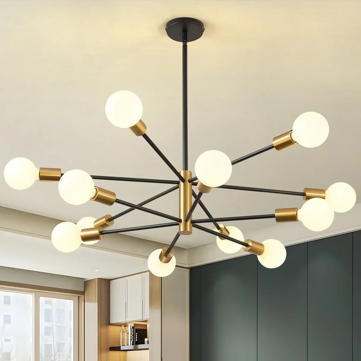 12-Light Sputnik Chandelier with Frosted Globes – view 3 | BROKLEN