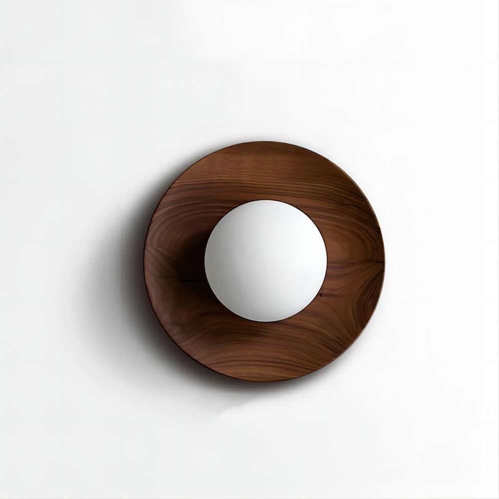 Round Wooden Wall Light with Frosted Glass Globe – view 12 | BROKLEN