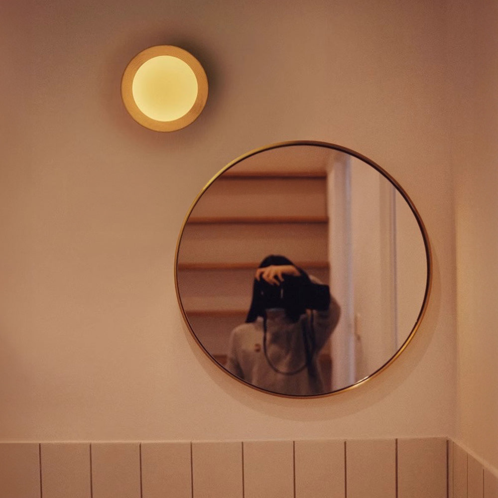 Round Wooden Wall Light with Frosted Glass Globe – view 5 | BROKLEN