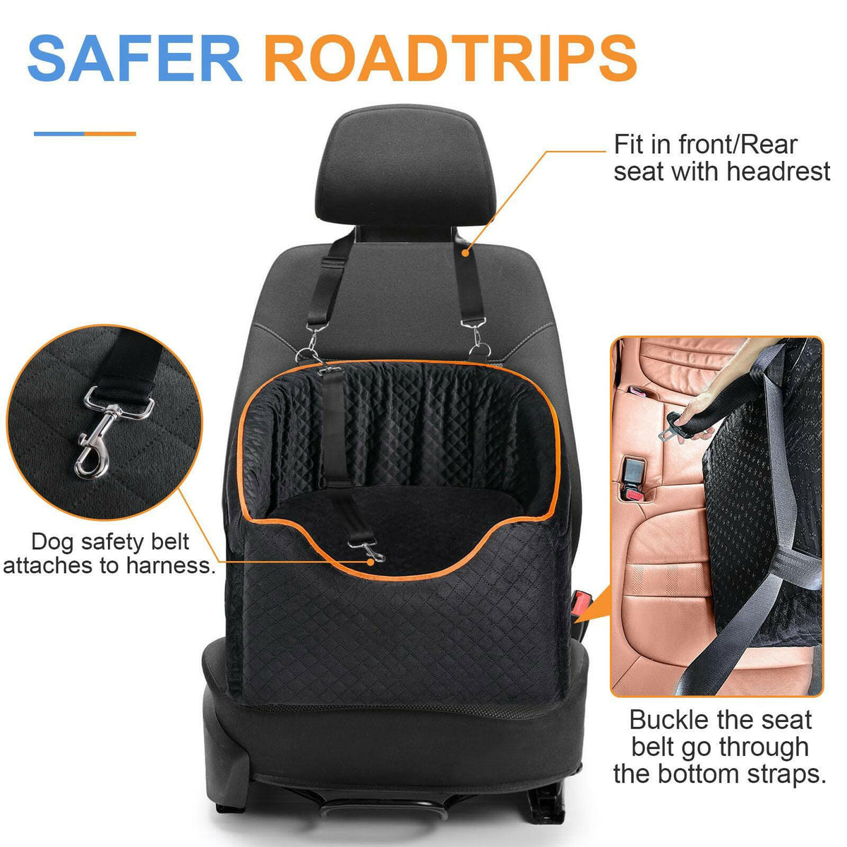 Elevated Dog Booster Car Seat – Safety Belt Attachment & Quilted Interior | BROKLEN - view 6