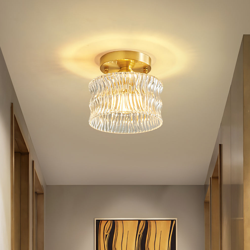 Vintage Clear Glass Ceiling Light with Brass Details – view 2 | BROKLEN