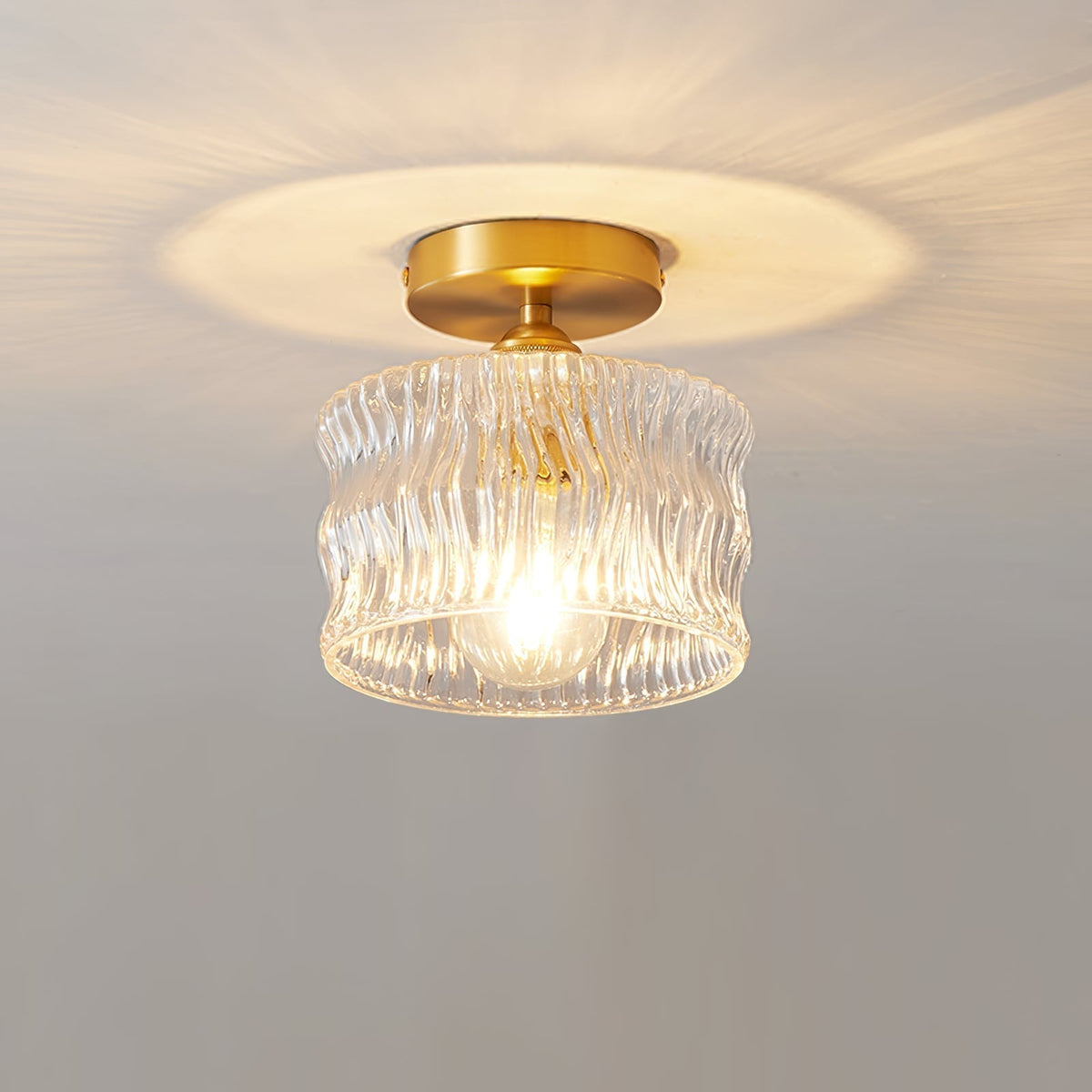 Vintage Clear Glass Ceiling Light with Brass Details – view 8 | BROKLEN