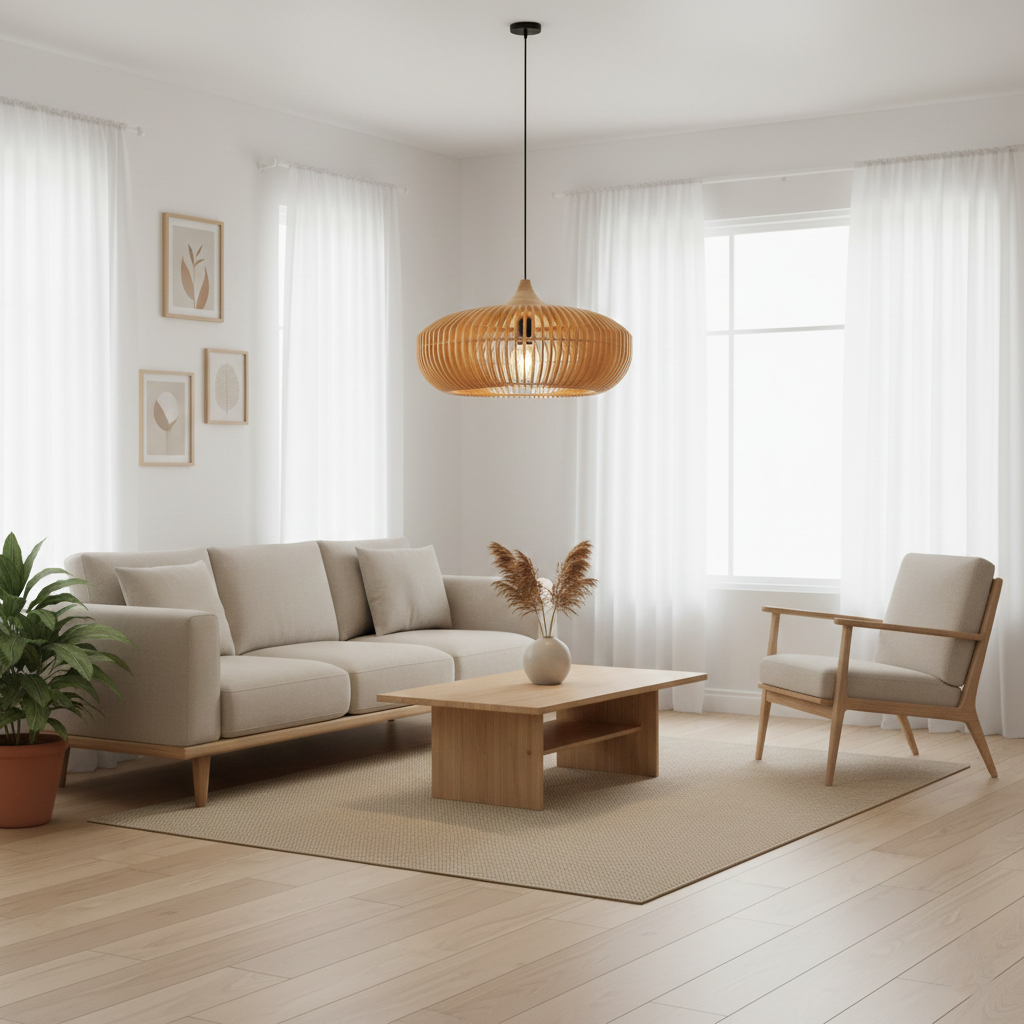 Japandi Wooden Slatted Pendant Light – view 4 | BROKLEN