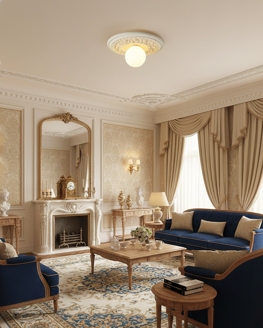 Classic Relief Ceiling Light with Frosted Globe – view 4 | BROKLEN
