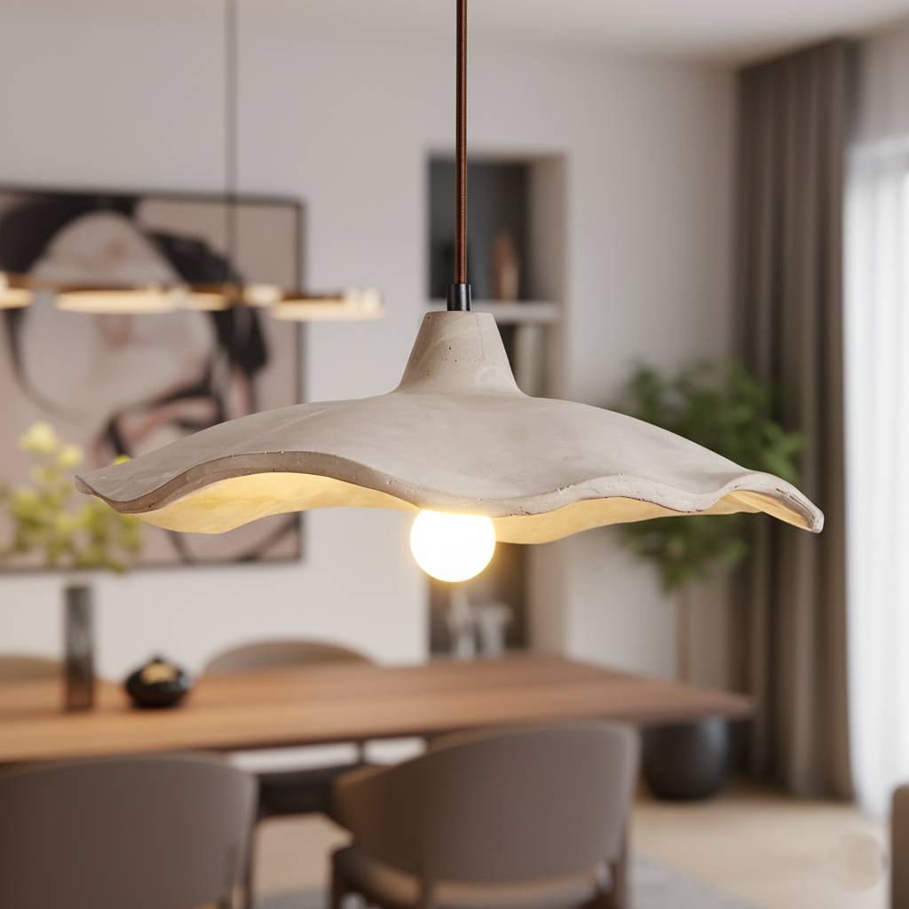 Flower-Shaped Cement Pendant Light – Wabi-Sabi – view 2 | BROKLEN