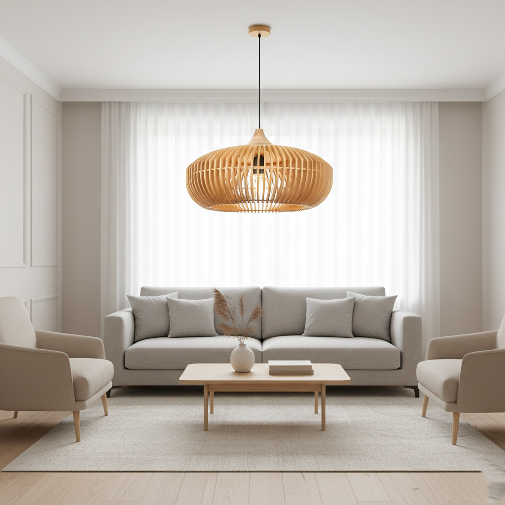Japandi Wooden Slatted Pendant Light – view 6 | BROKLEN