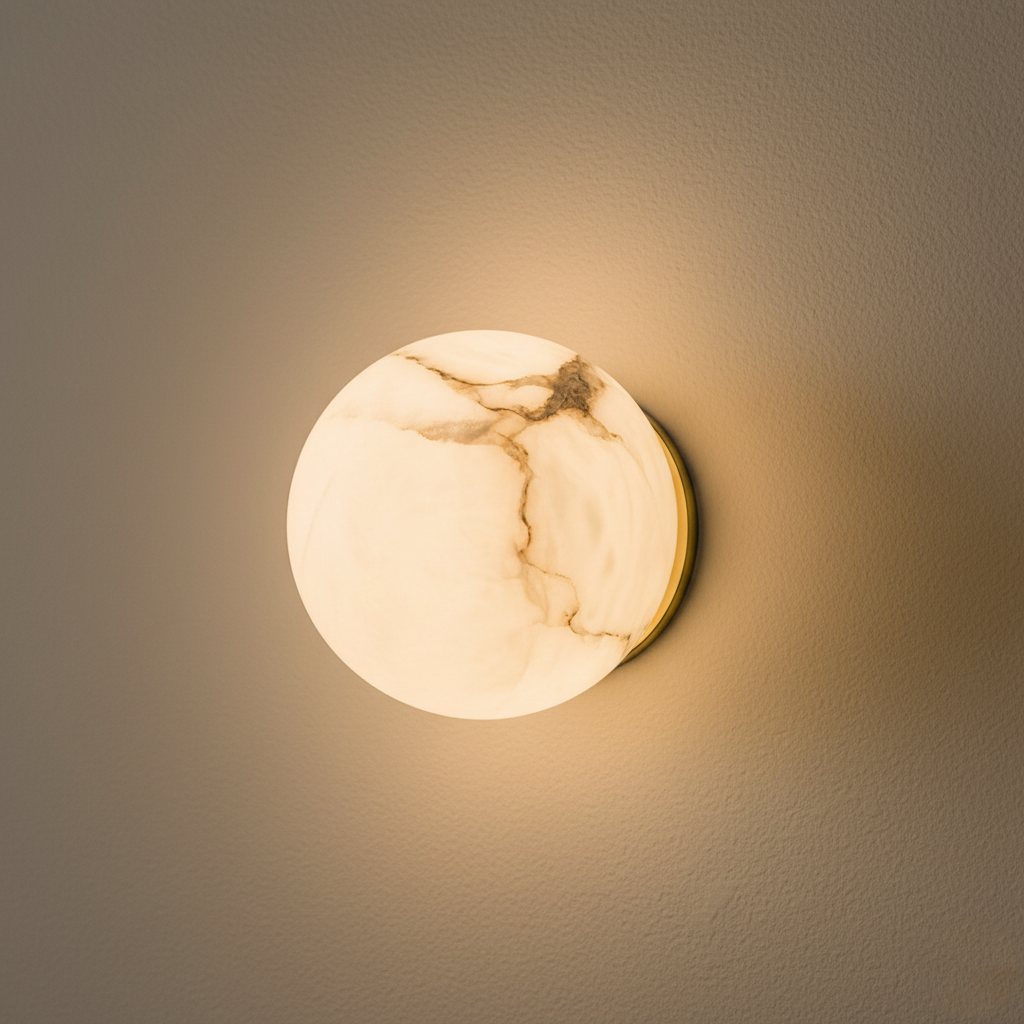 Round Alabaster LED Wall Light – Japandi – view 7 | BROKLEN
