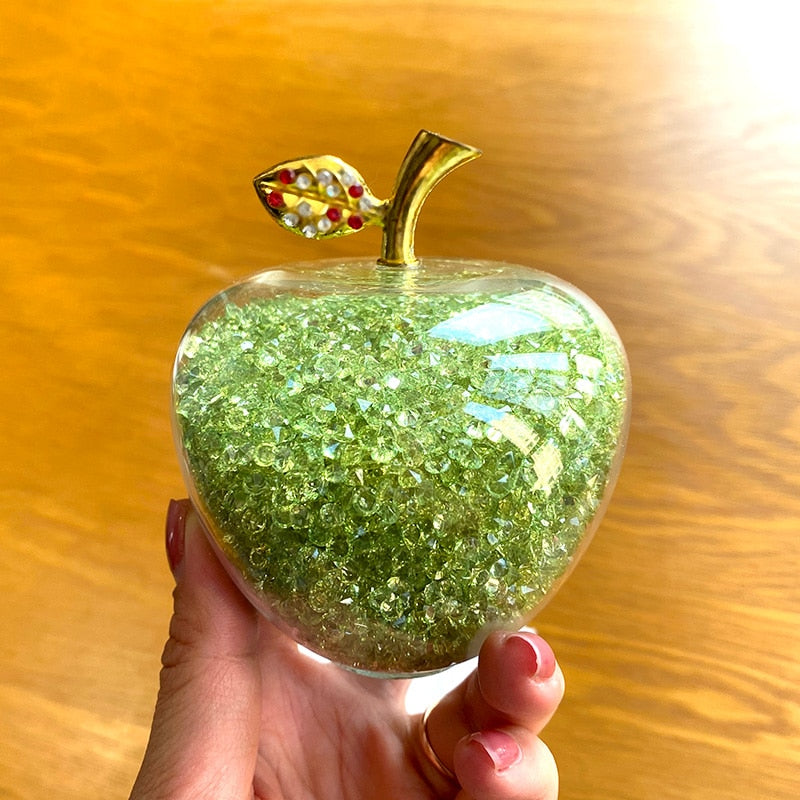 Crystal Apple Ornament with Golden Leaf – view 5 | BROKLEN