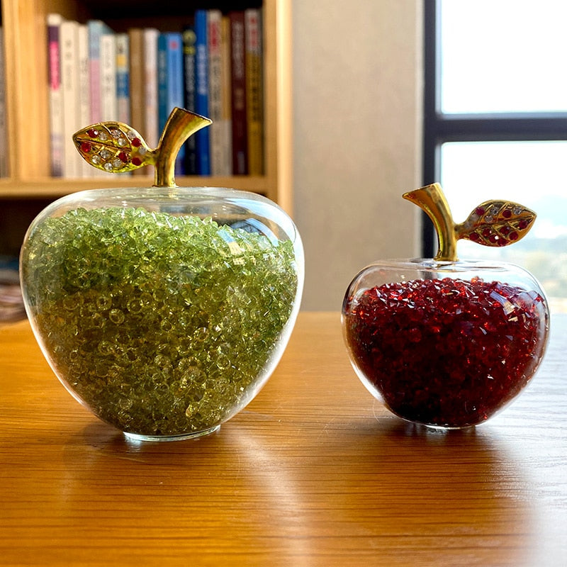 Crystal Apple Ornament with Golden Leaf – view 3 | BROKLEN