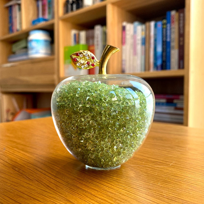 Crystal Apple Ornament with Golden Leaf – view 2 | BROKLEN