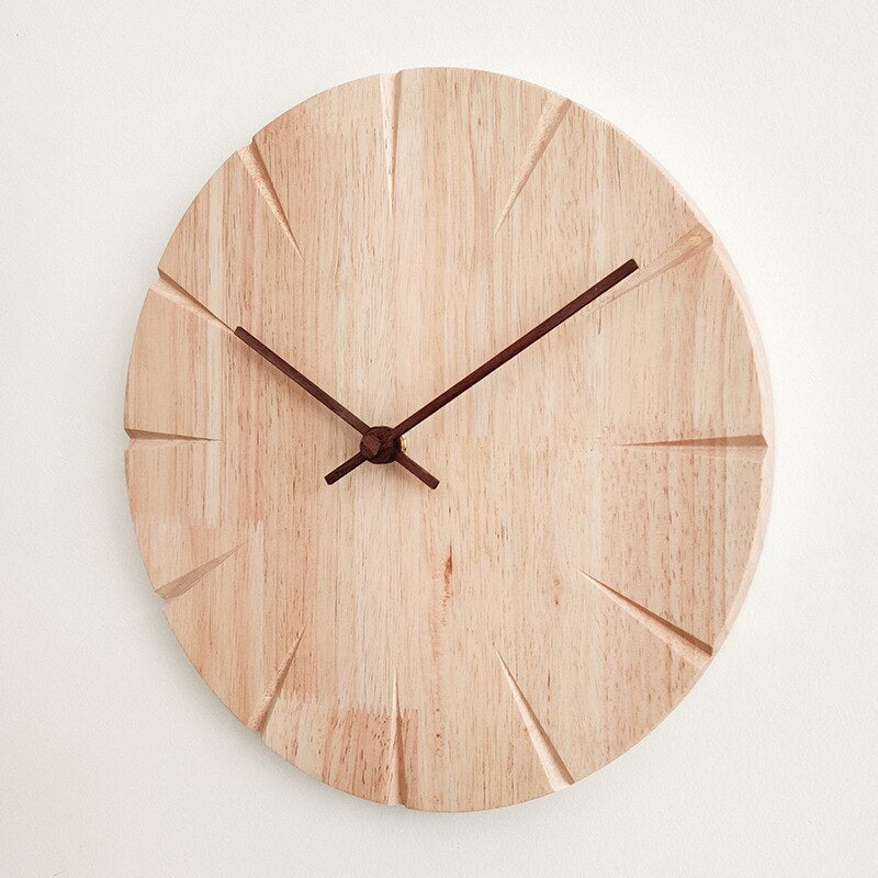 Scandinavian Solid Wood Silent Wall Clock with Carved Markers – view 3 | BROKLEN