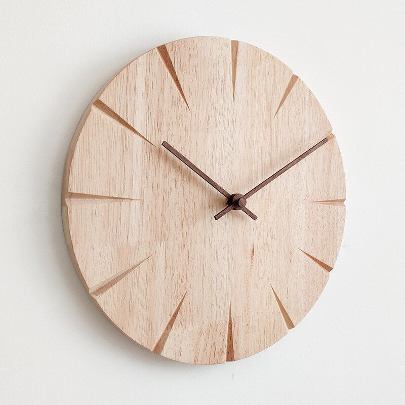 Scandinavian Solid Wood Silent Wall Clock with Carved Markers – view 4 | BROKLEN