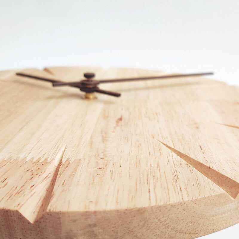 Scandinavian Solid Wood Silent Wall Clock with Carved Markers – view 5 | BROKLEN