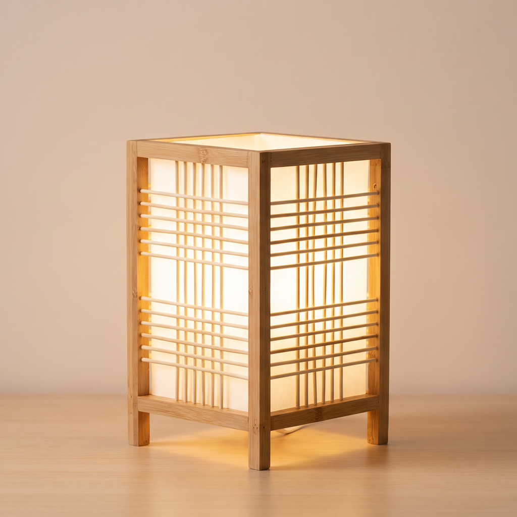 Japandi Woven Bamboo Table Lamp – view 3 | BROKLEN