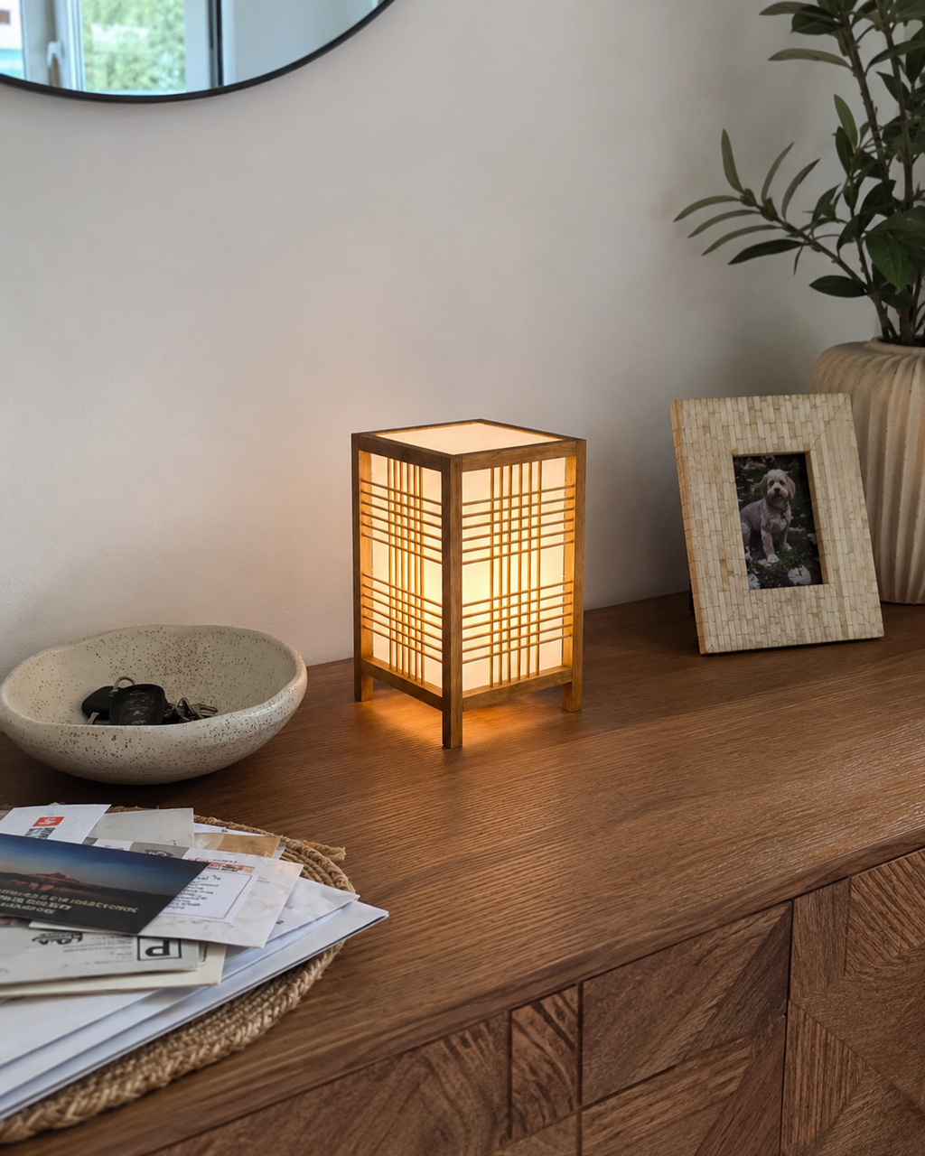 Japandi Woven Bamboo Table Lamp – view 8 | BROKLEN