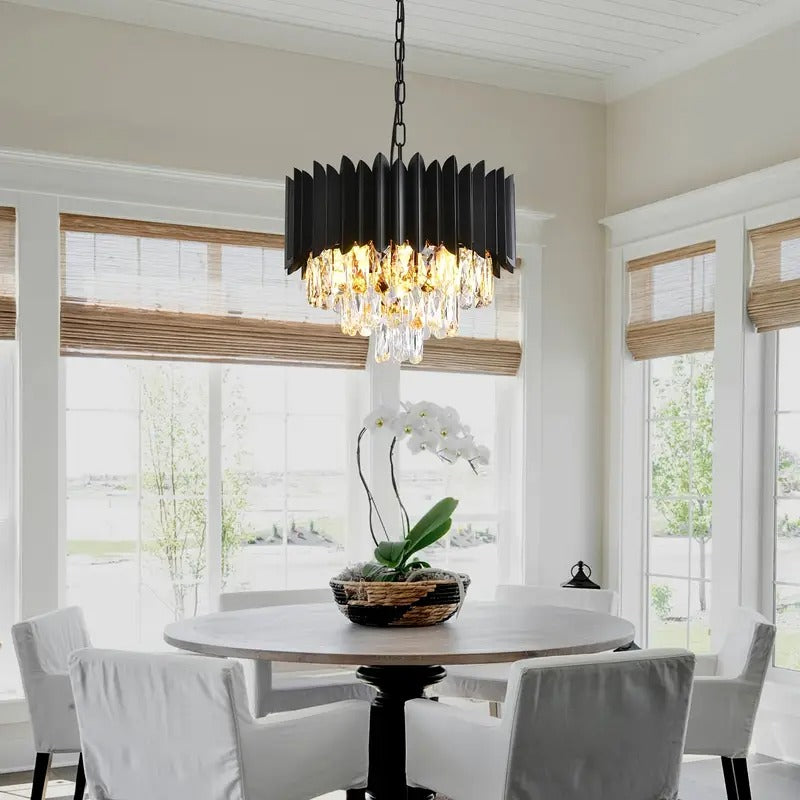 Black Metal Crystal Ceiling Light with Chain – view 2 | BROKLEN