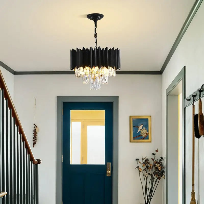 Black Metal Crystal Ceiling Light with Chain – view 3 | BROKLEN