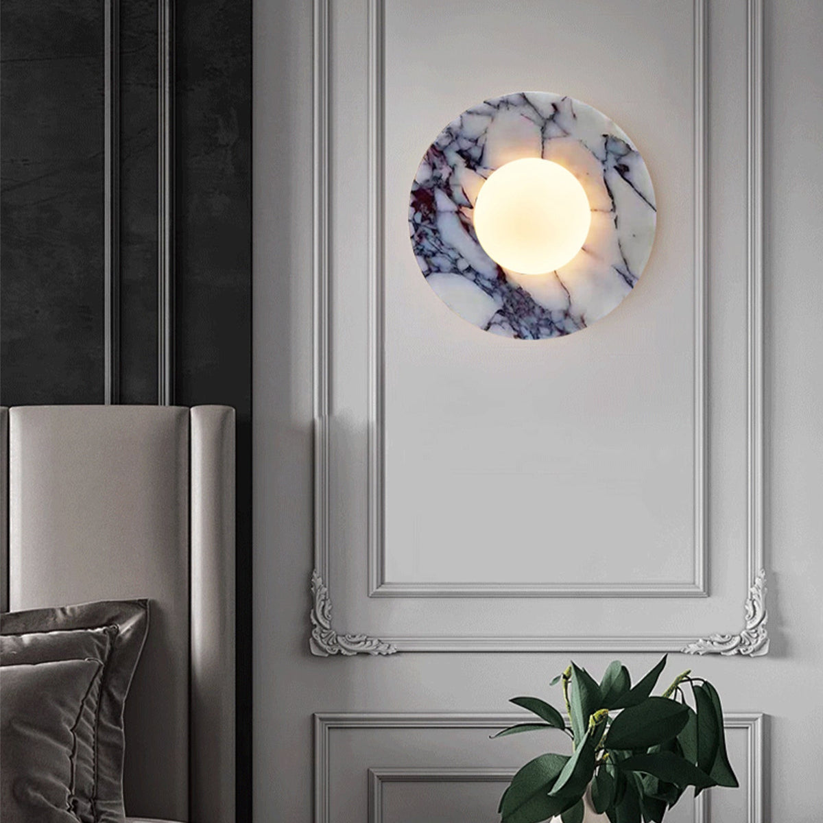 Marble Wall Sconce with Frosted Globe – view 2 | BROKLEN