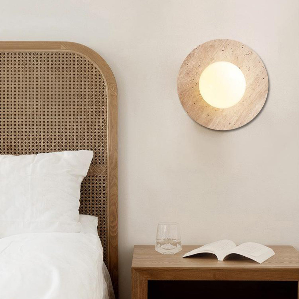 Natural Travertine Wall Sconce with Frosted Globe – view 3 | BROKLEN