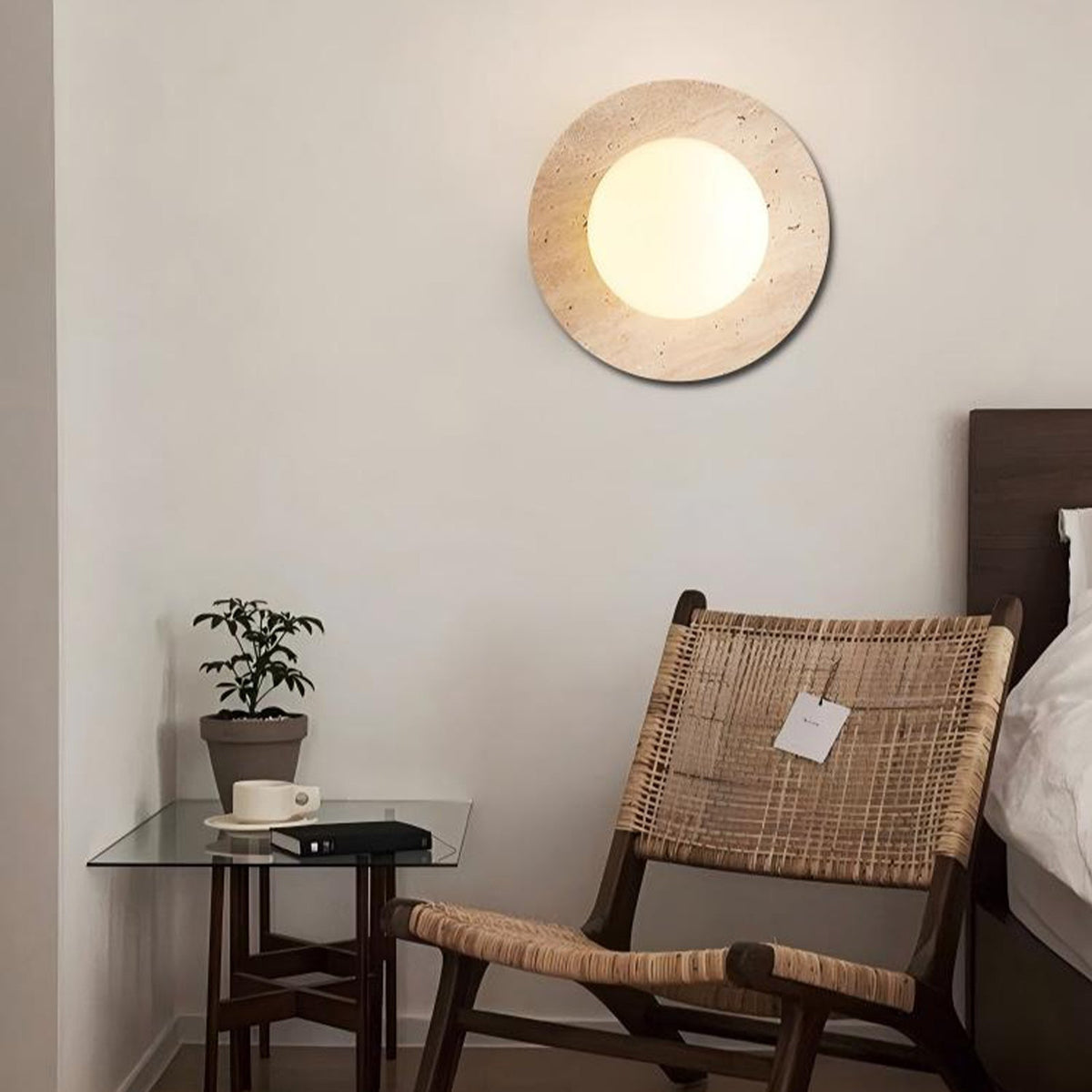 Natural Travertine Wall Sconce with Frosted Globe – view 4 | BROKLEN