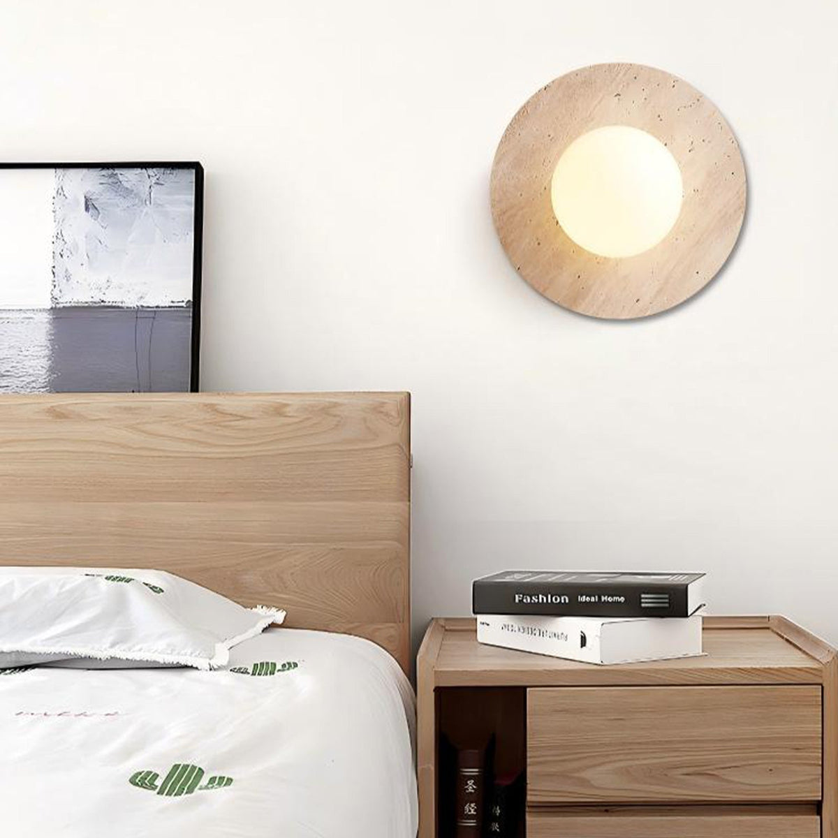 Natural Travertine Wall Sconce with Frosted Globe – view 6 | BROKLEN