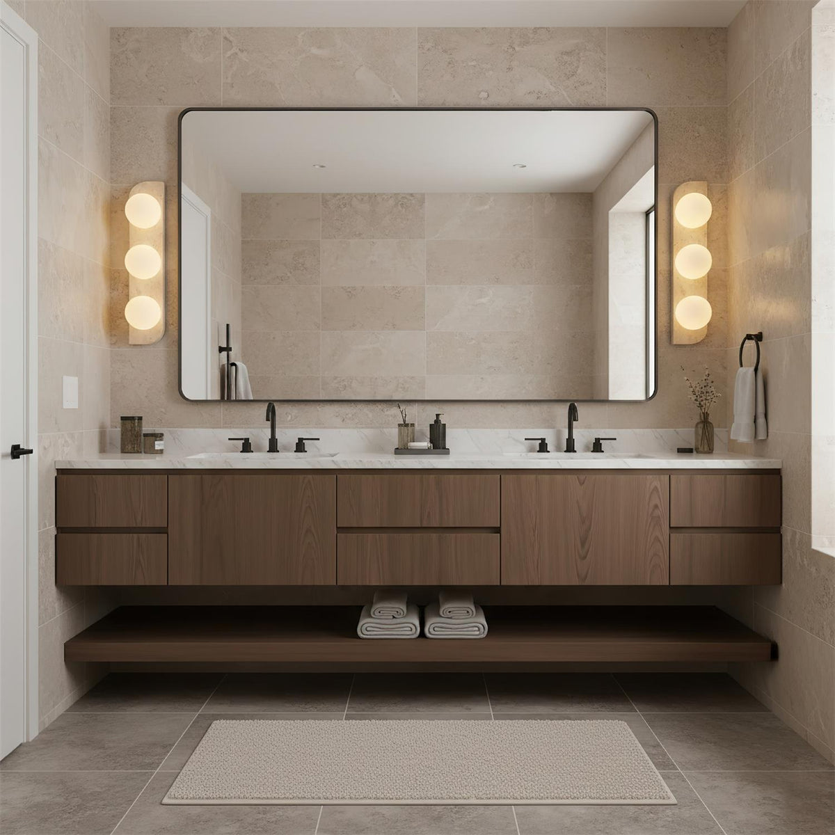 Travertine Wall Light with Frosted Globes – view 11 | BROKLEN