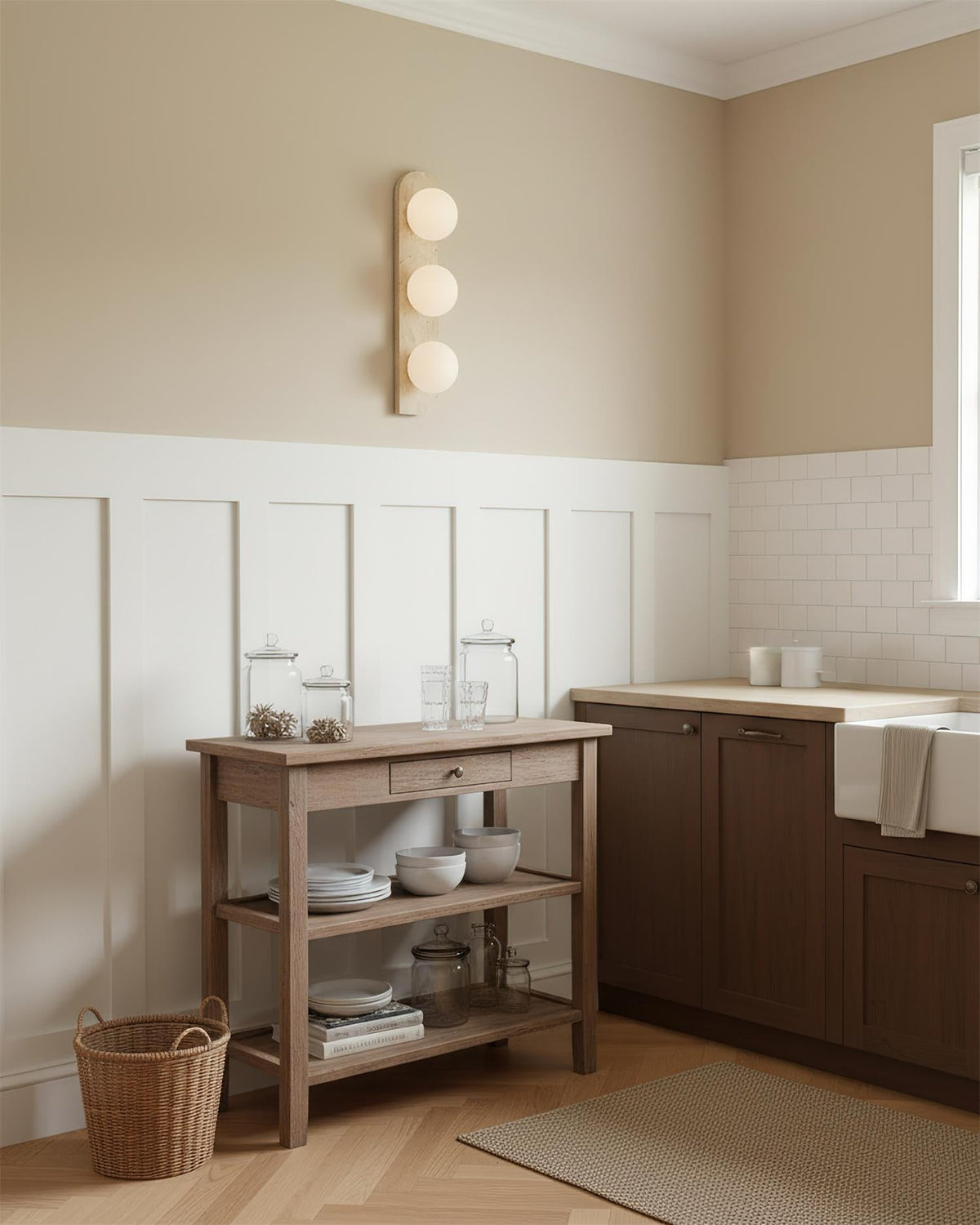 Travertine Wall Light with Frosted Globes – view 12 | BROKLEN