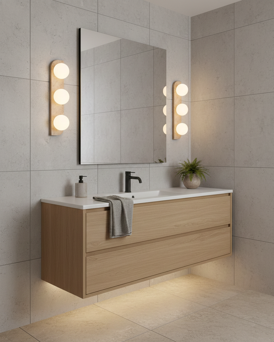 Travertine Wall Light with Frosted Globes – view 13 | BROKLEN