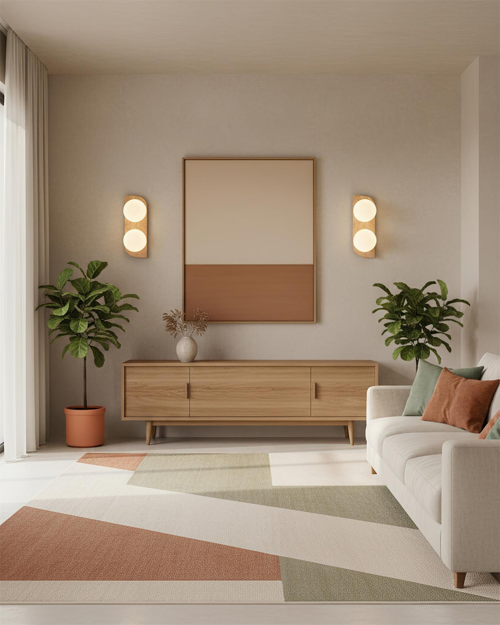 Travertine Wall Light with Frosted Globes – view 7 | BROKLEN