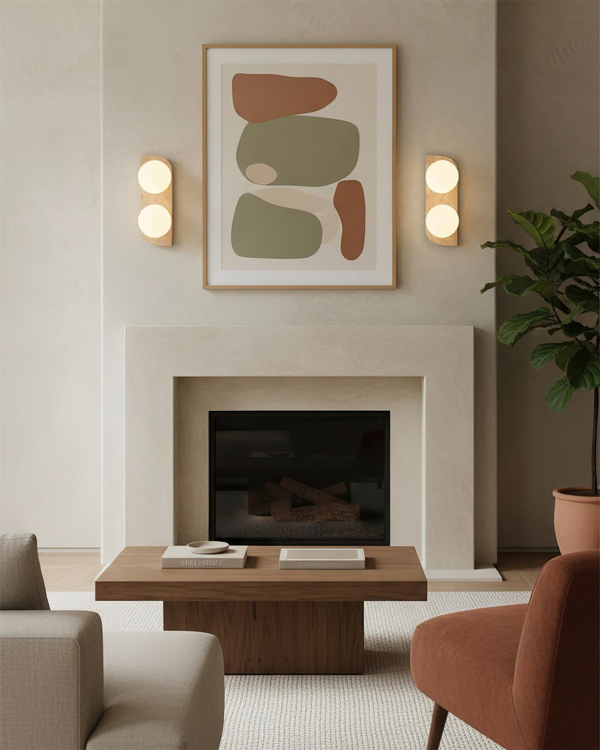 Travertine Wall Light with Frosted Globes – view 8 | BROKLEN