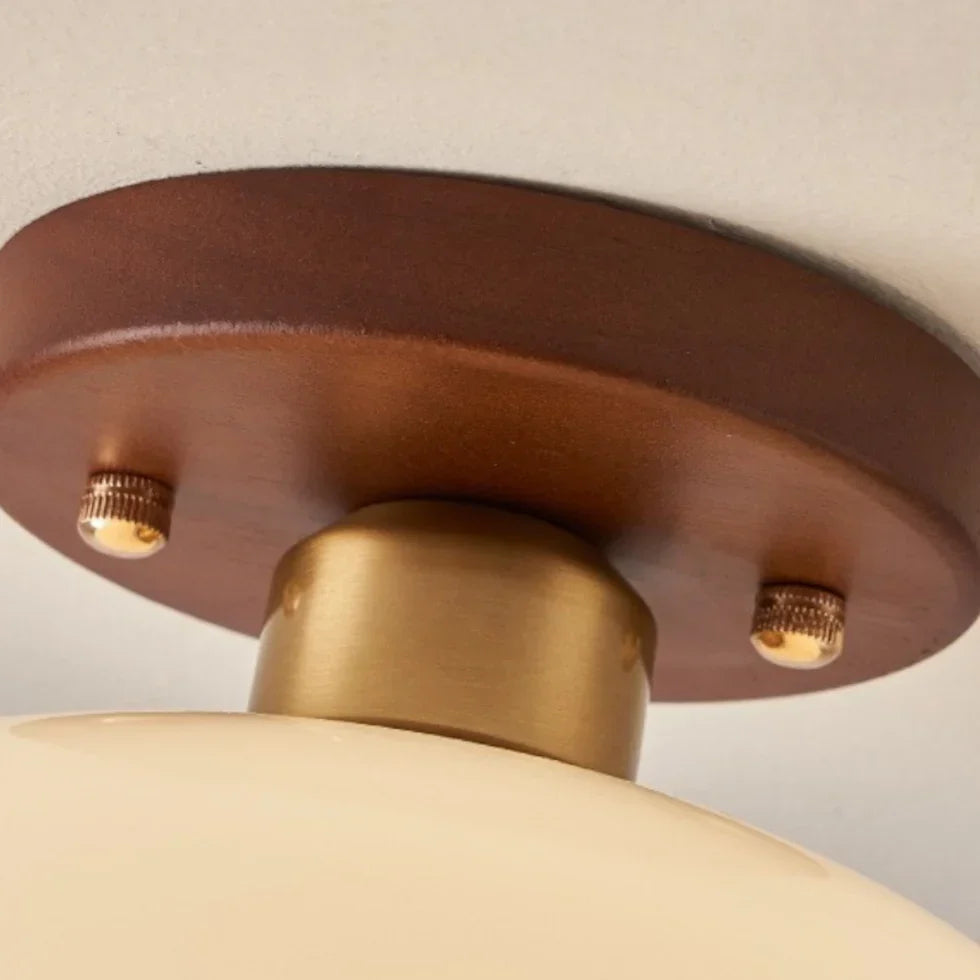 Bauhaus Opal Glass Ceiling Light with Walnut Base – view 8 | BROKLEN