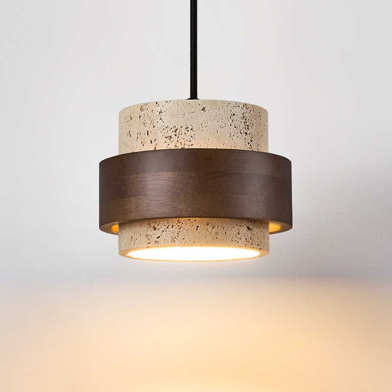 Japandi Travertine & Walnut Pendant Light – view 8 | BROKLEN
