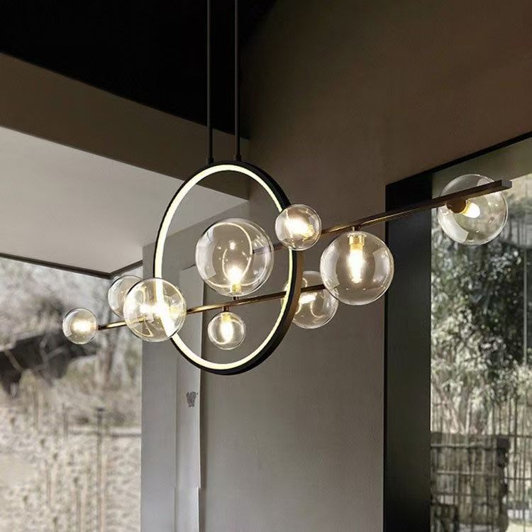 Clear Glass Kitchen Table Chandelier with Iron Frame – view 4 | BROKLEN
