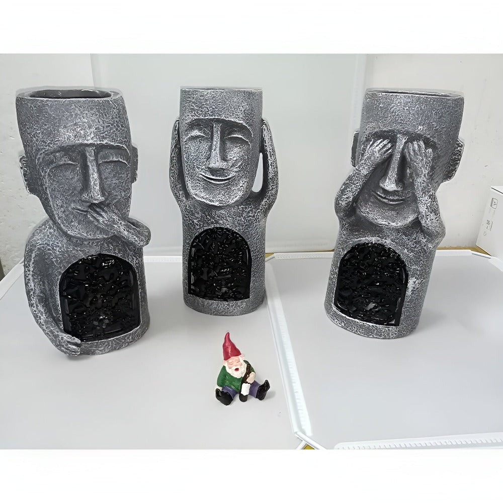 Solar Easter Island Head Garden Statues – view 2 | BROKLEN