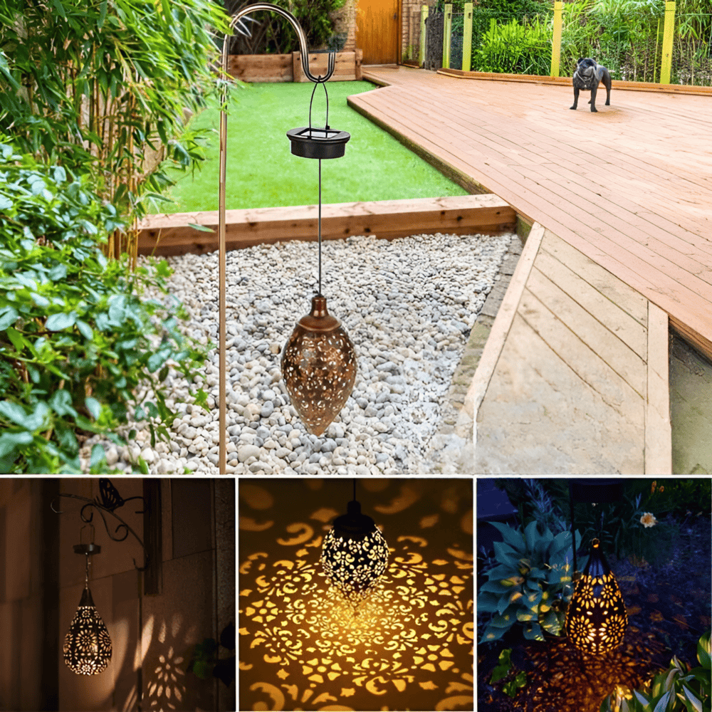 Solar Moroccan Metal Lantern with Cut-Out Pattern – view 3 | BROKLEN