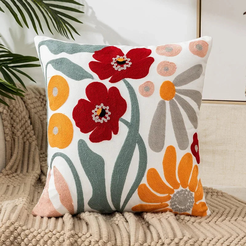 Embroidered Floral Throw Pillow Cover – view 3 | BROKLEN