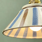 Hand-Painted Ceramic Pendant Light, Blue and Terracotta Stripes – view 9 | BROKLEN