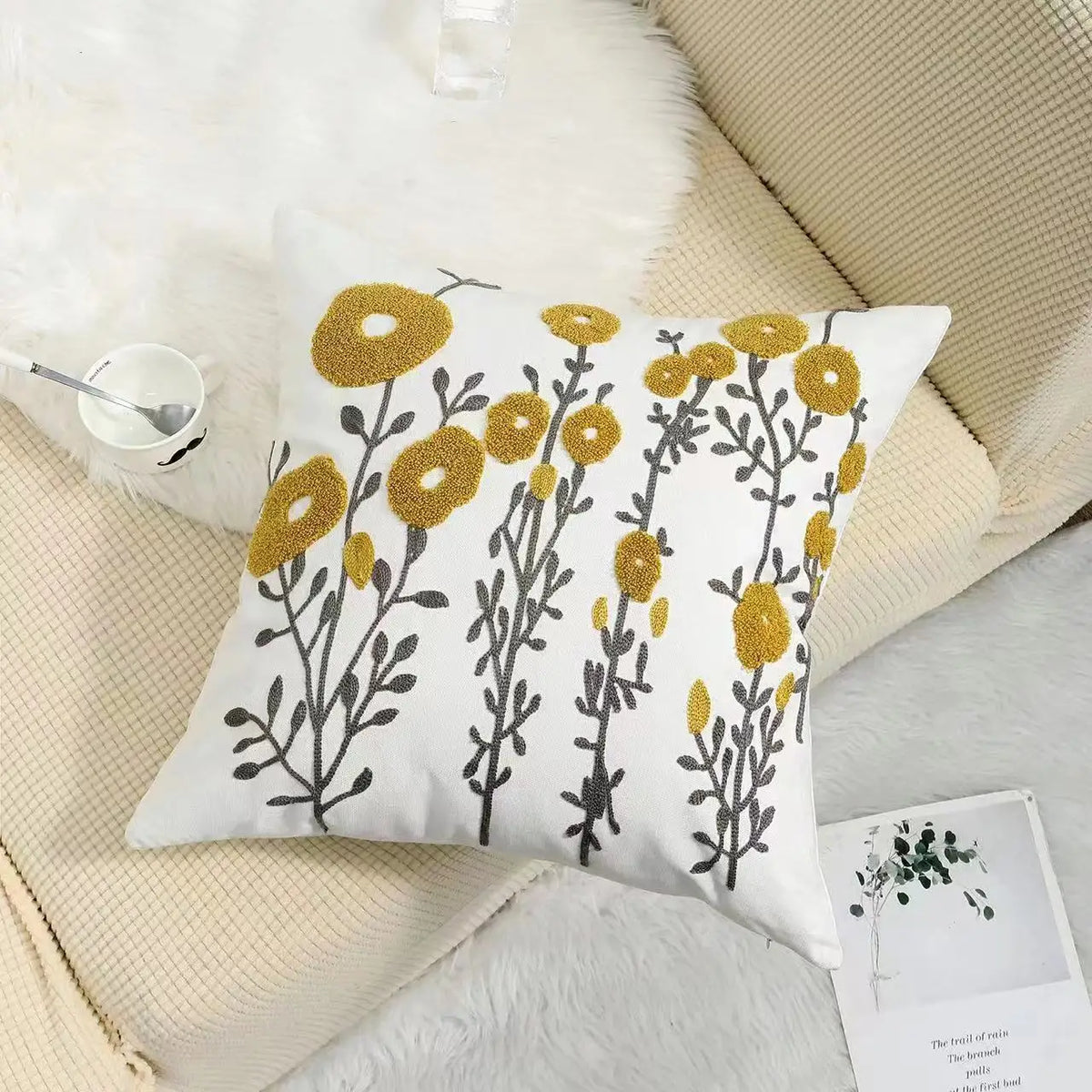 Embroidered Floral Throw Pillow Cover – view 9 | BROKLEN